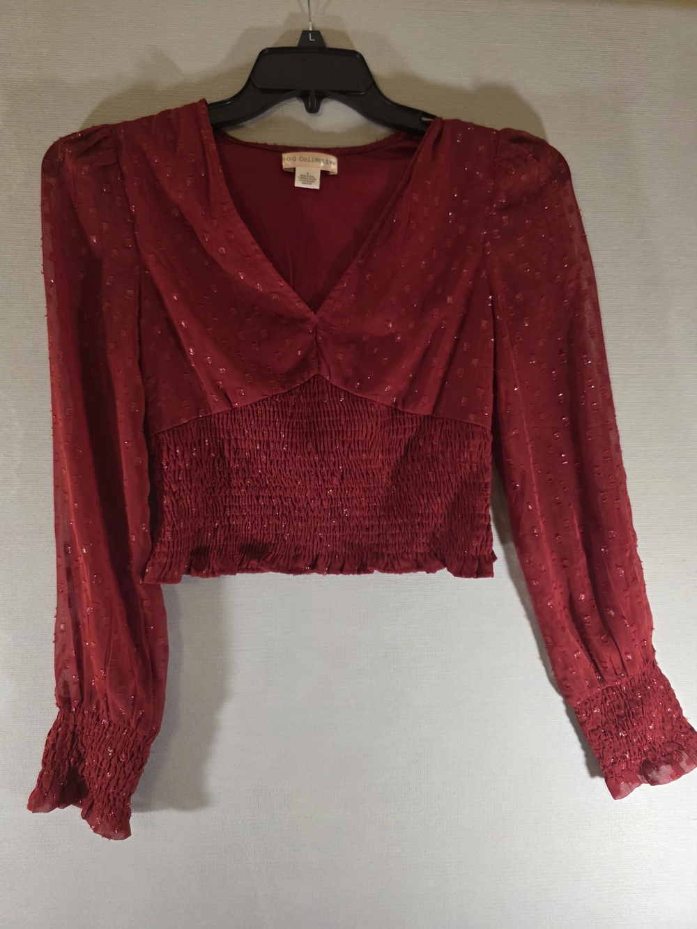 Smocked Red Crop Top with Textured Woven Detail